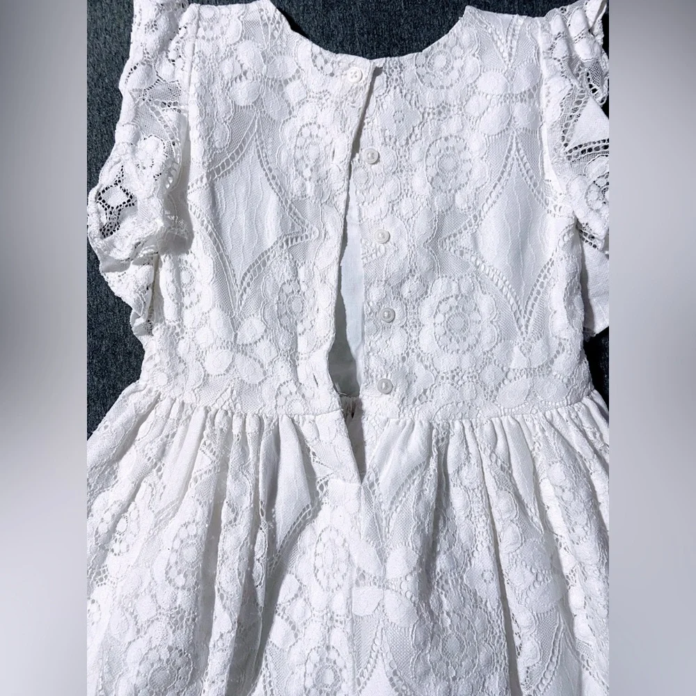 Carter's Flutter Short Sleeve Lined Lace Dress Youth Girls Size 6 Small